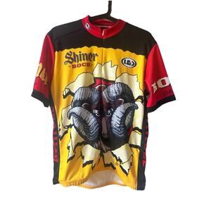 Shiner Bock Cycling Jersey 1/2 Zip Mens Medium Beer Polyester W/ 3 Pockets Mint